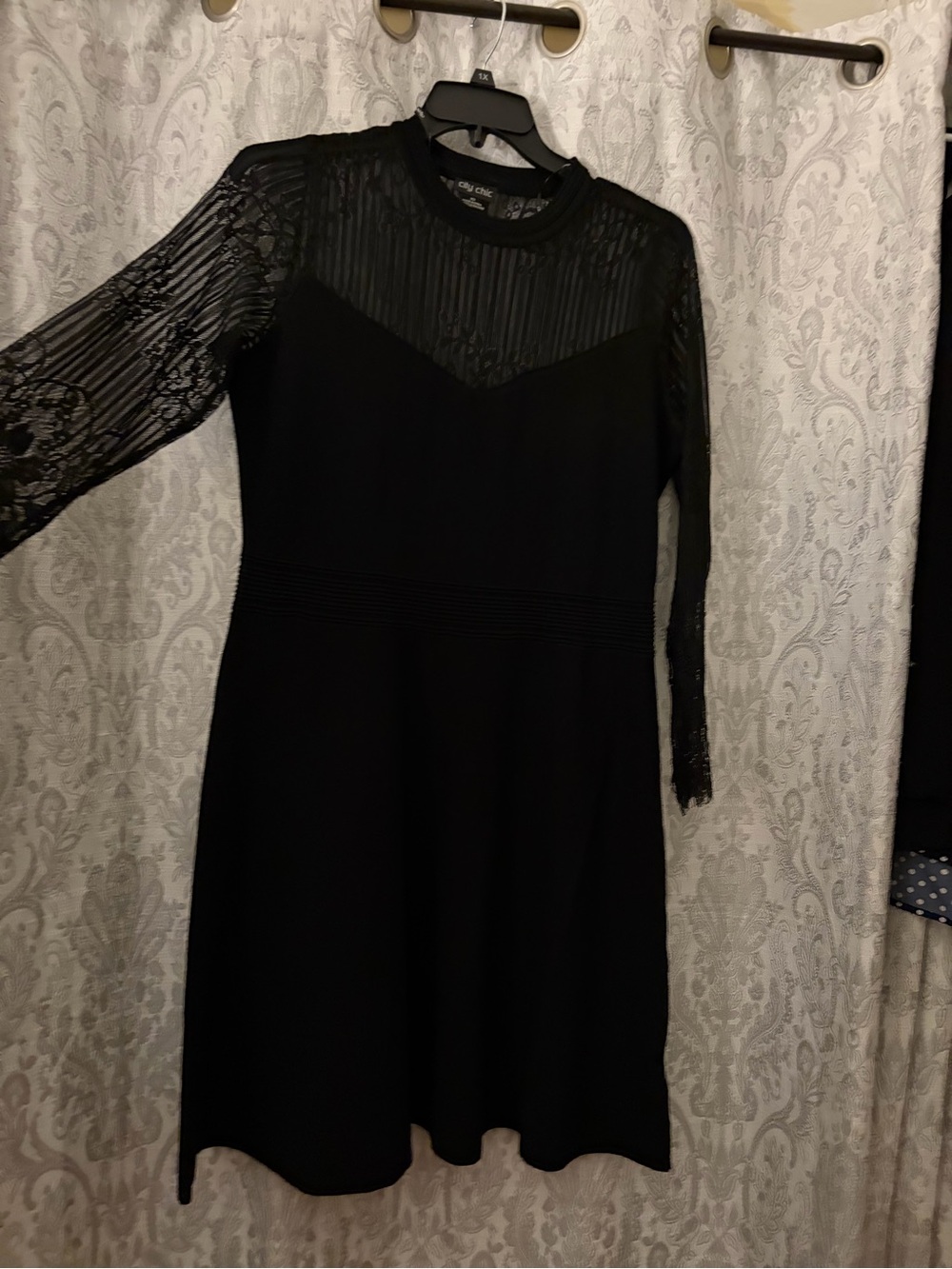 City Chic women’s Black knit Lace Panel long sleeve dress Sz 14w XS never worn - Picture 9 of 11